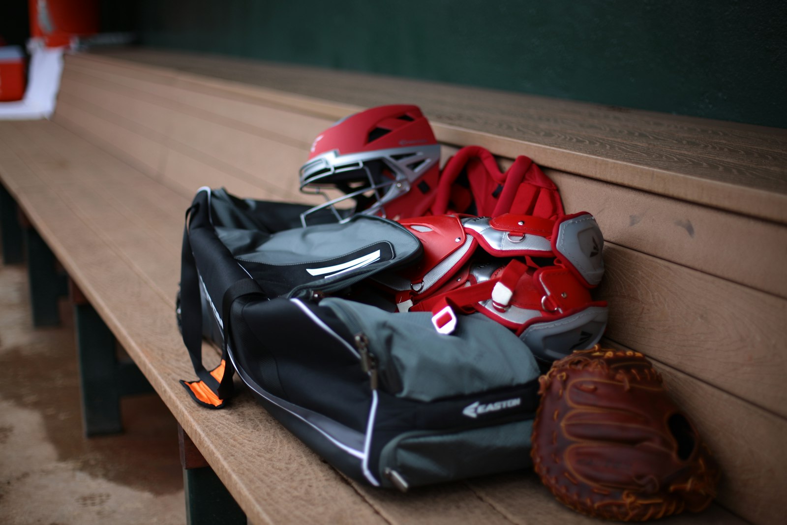 Catcher in full gear in receiving position