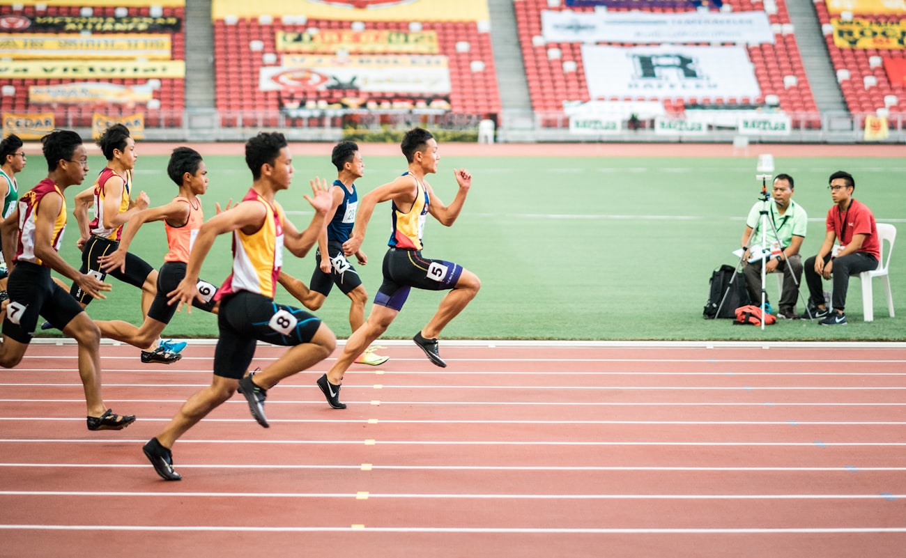 Running track lanes marked for sprints