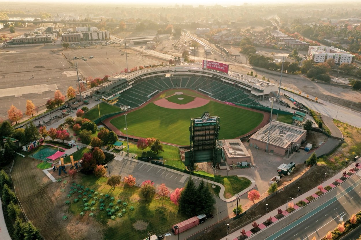 Baseball field in autumn light