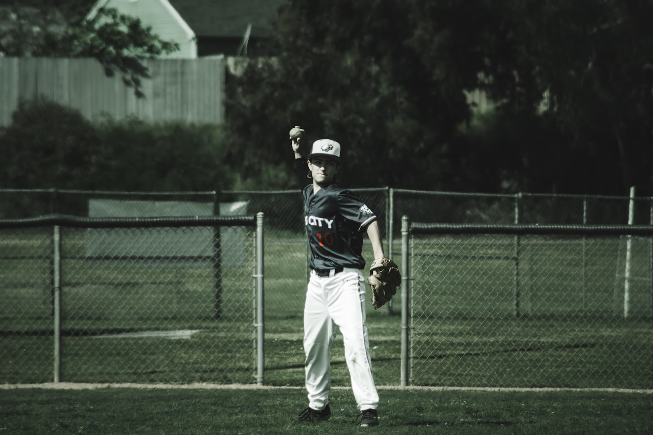 Young left-handed pitcher winding up