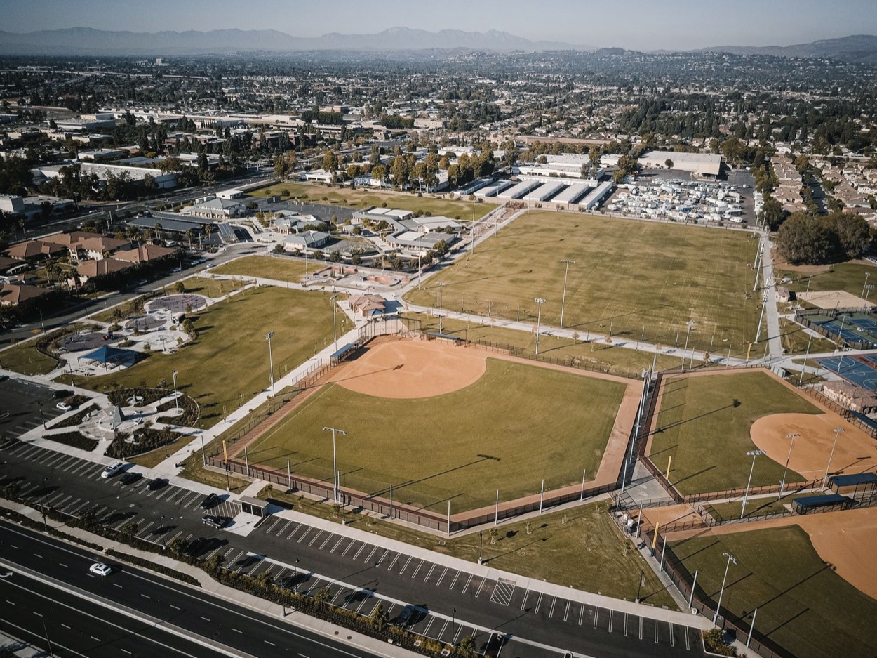 Baseball field foul line and outfield grass
