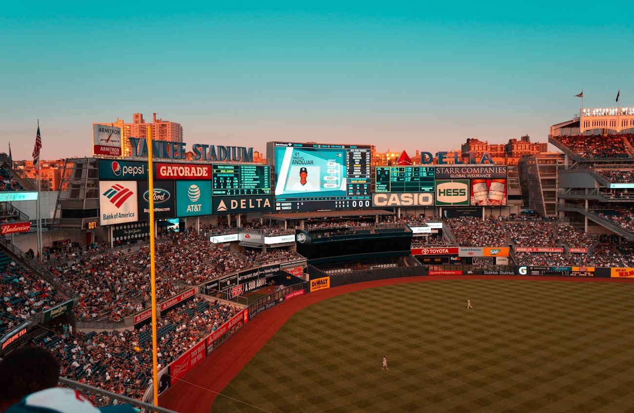 Scoreboard and statistics display at a baseball stadium
