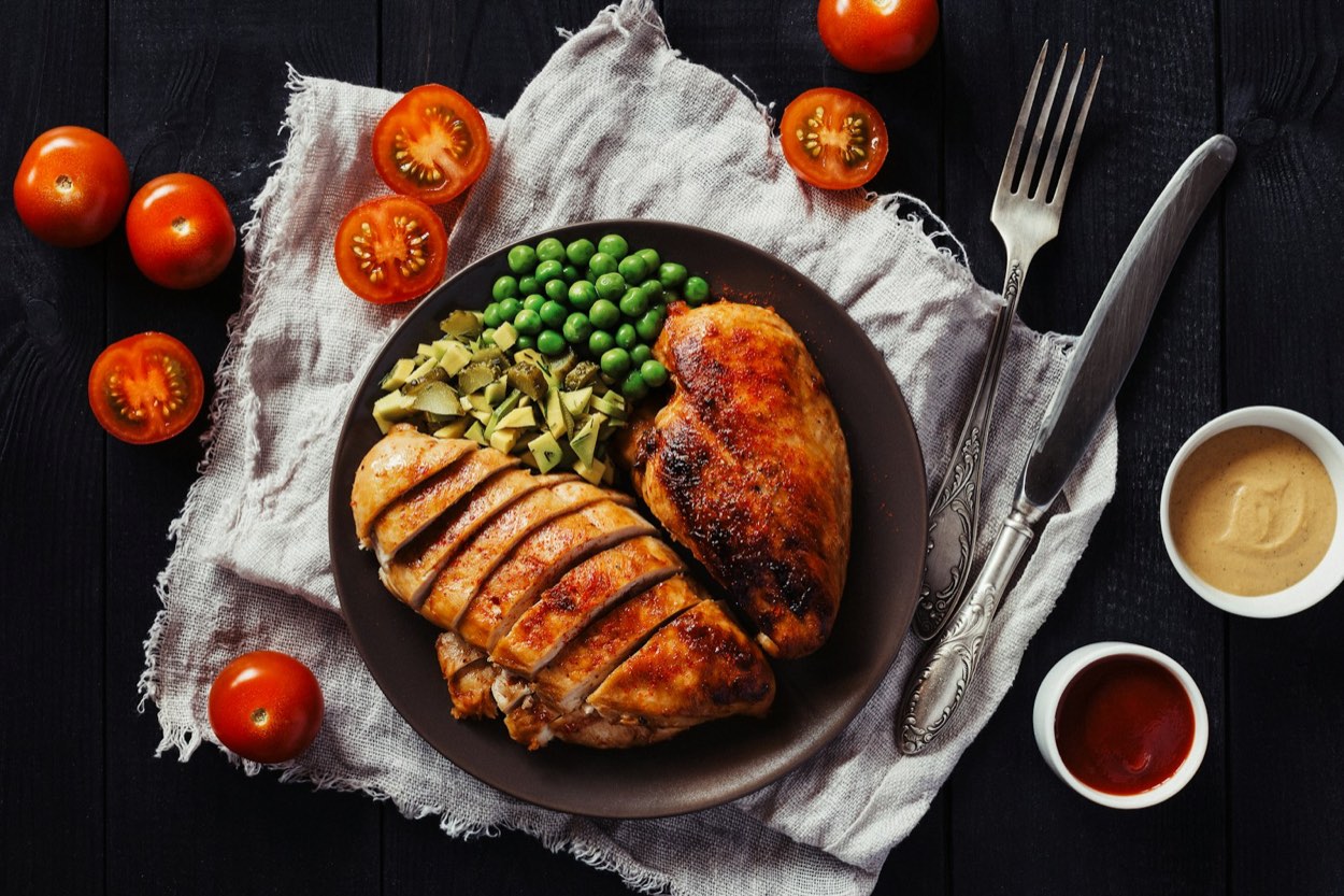 Balanced meal with protein and carbohydrate