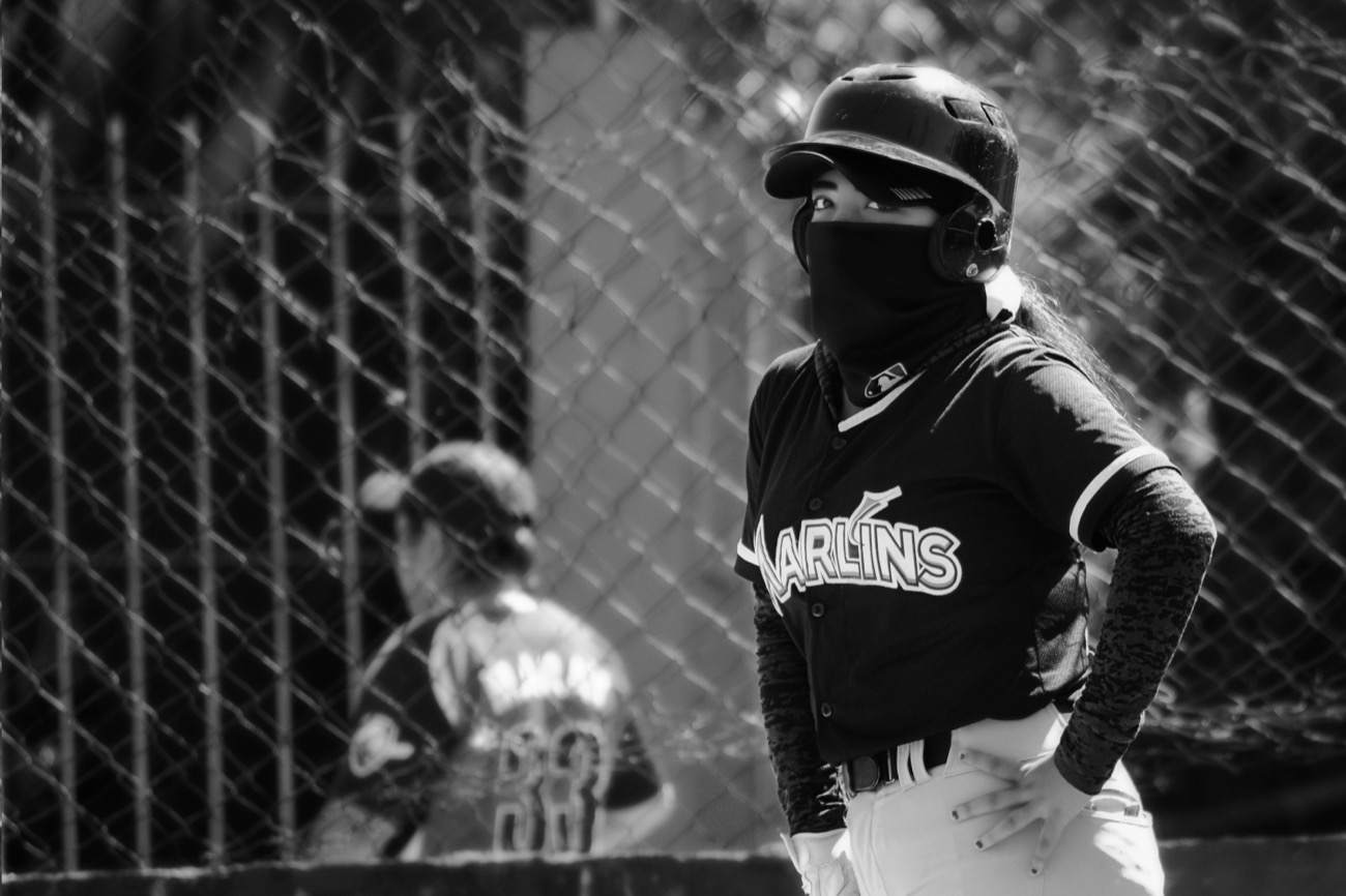 Close-up of a youth batting helmet
